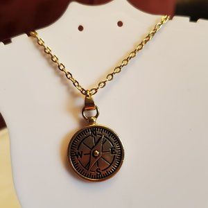 18" Gold Tone Compass Theme Pendant Necklace Style